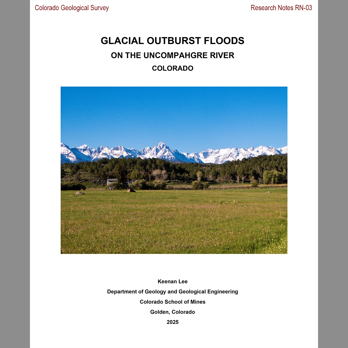 Cover for RN-03 Glacial outburst floods on the Uncompahgre River, Colorado