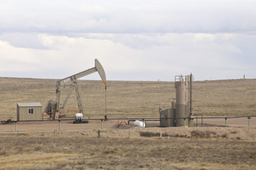 Oil well pumpjack, southwest of Grover, Weld County, Colorado, March 2018. ColoradoPhoto credit: Michael O'Keeffe for the CGS.