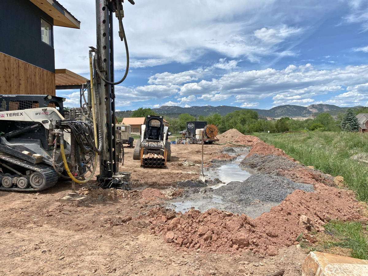Onsite rig drilling for a geothermal heating/cooling system in Fort Collins, Colorado. Photo credit: Colorado Geothermal Drilling.