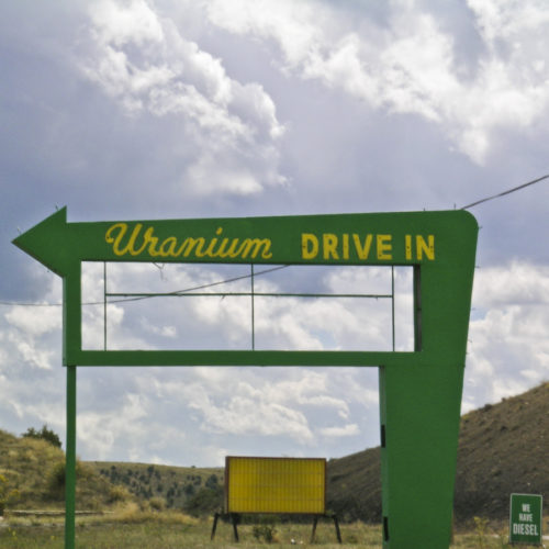 Old Uranium Drive-In sign in Uravan, Colorado, the site of major uranium opeerations in the 20th century. Photo credit: CGS.