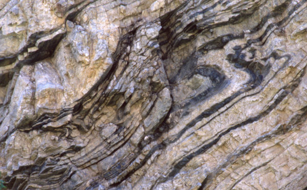 Folding in Owiyukuts Complex, 2.7 billion-year-old metamorphic rocks in Moffat County, Colorado. Photo credit: Colorado Geological Survey.