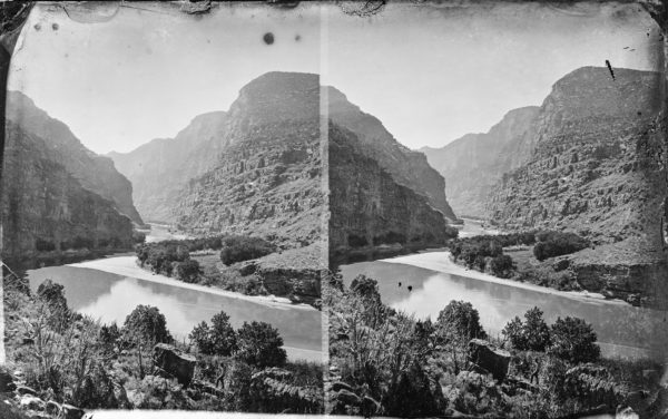 The Gates of Lodore on the Green River in what is now Dinosaur National Monument, Moffat County, Colorado. Photo credit: War Department, Office of the Chief of Engineers. U.S. Geological Exploration of the Fortieth Parallel, 1867-1881.