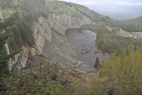 The headscarp of the West Salt Creek landslide. Photo Credit: David C. Noe for the CGS