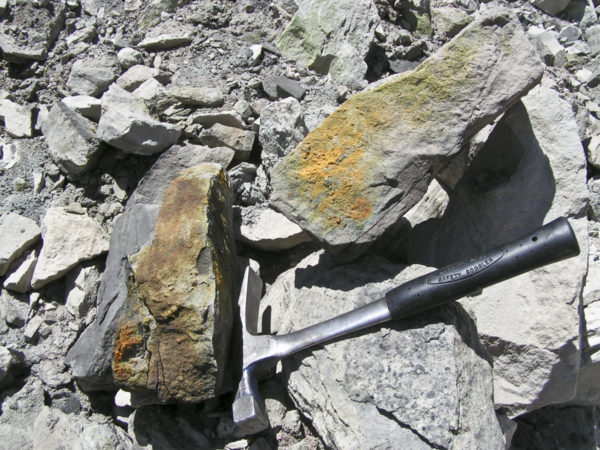 Uranium-bearing minerals, Uravan area, Colorado, May 2005. Photo credit: Jason Price for the CGS.