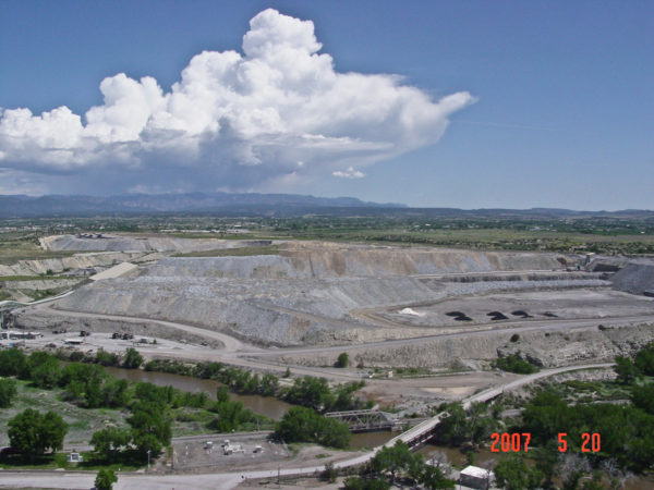 The open-pit quarry supplying Upper Cretaceous Niobrara Formation limestone to the Holcim Portland Cement plant in Florence, Colorado. Photo credit: Colorado Geological Survey