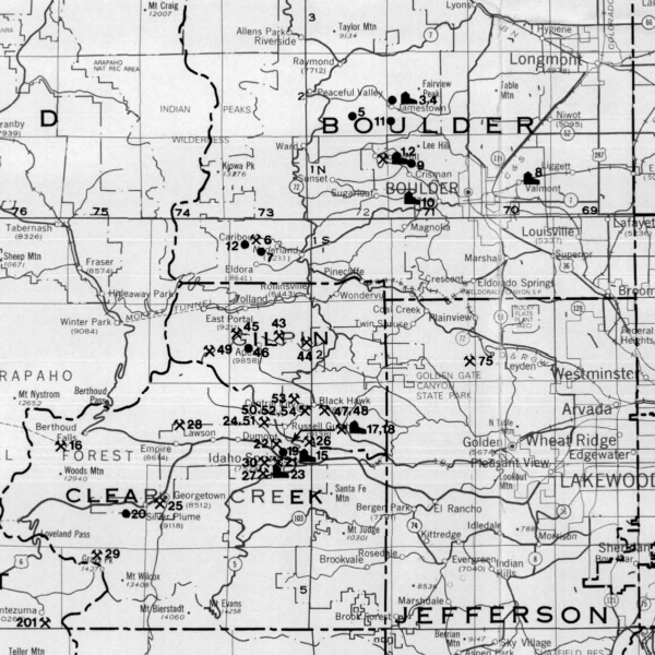 MS-25 Metal Mining Activity Map of Colorado with Directory, 1989 (detail)