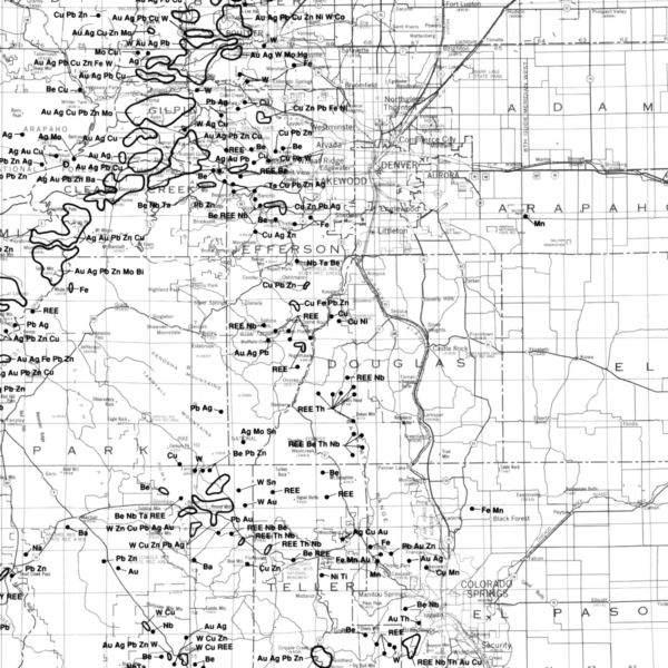 MS-28 Location Map and Descriptions of Metal Occurrences in Colorado with Notes on Economic Potential (detail)