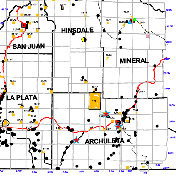 OF-01-20 Evaluation of Mineral and Mineral Fuel Potential of Archuleta, Hinsdale, La Plata, Mineral, and San Juan Counties State Mineral Lands Administered by the Colorado State Land Board (detail)