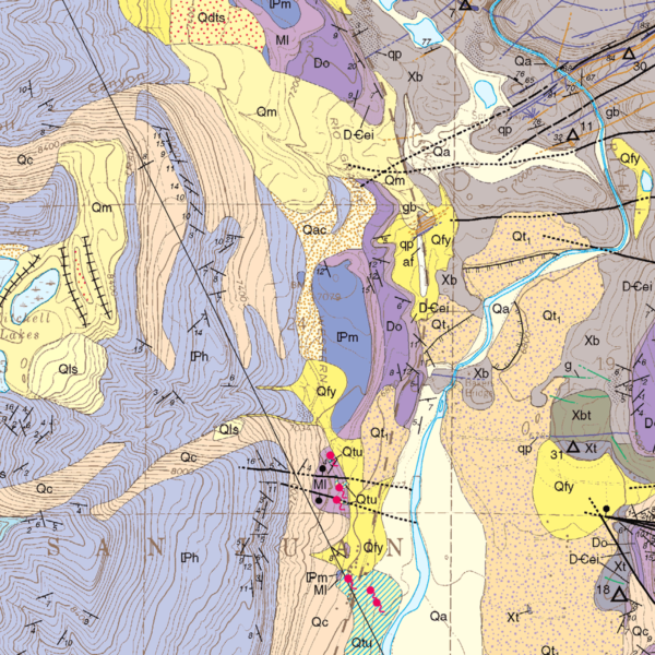 OF-02-01 Geologic Map of the Hermosa Quadrangle, La Plata County, Colorado (detail)
