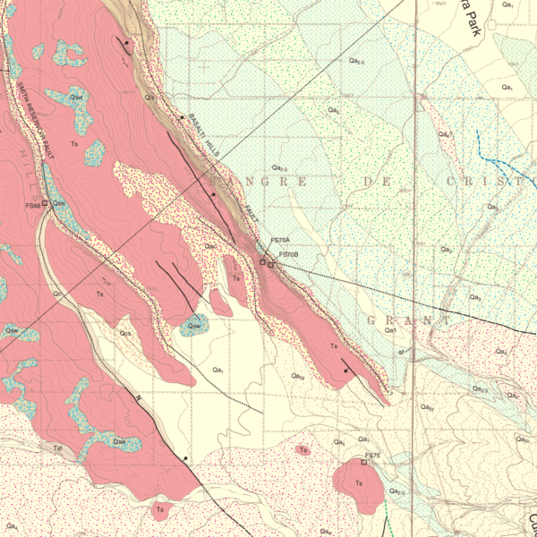OF-02-06 Geologic Map of the Fort Garland SW Quadrangle, Costilla County, Colorado (detail)