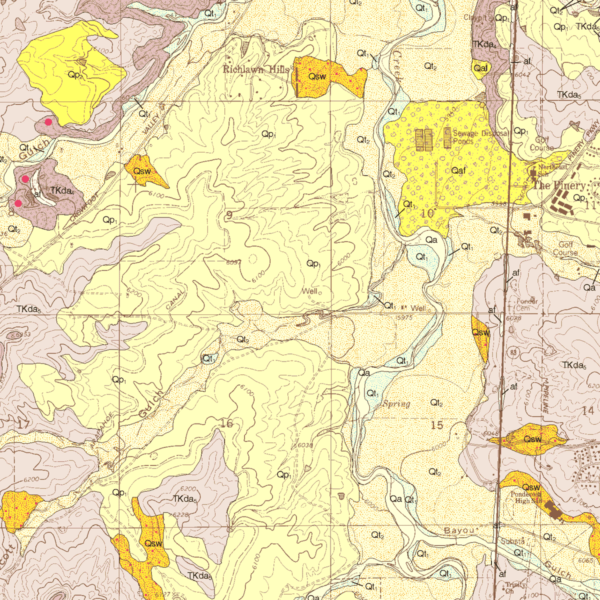 OF-05-02 Geologic Map of the Castle Rock North Quadrangle, Douglas County, Colorado (detail)