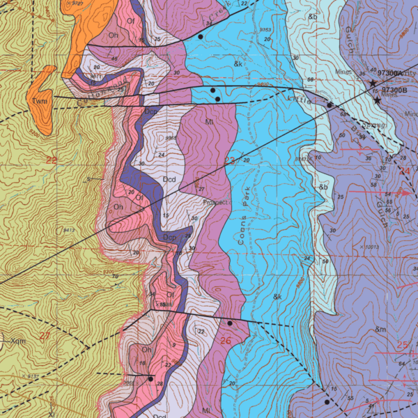 OF-08-12 Geologic Map of the Cameron Mountain Quadrangle, Chaffee, Park, and Fremont Counties, Colorado (detail)