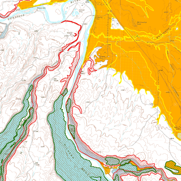 OF-14-13 Geologic hazards derivative map of the Whitewater quadrangle, Mesa County, Colorado (detail)
