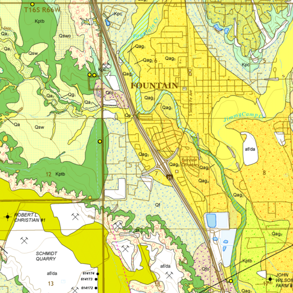 OF-17-05 Geologic Map of the Fountain Quadrangle, El Paso County, Colorado (detail)