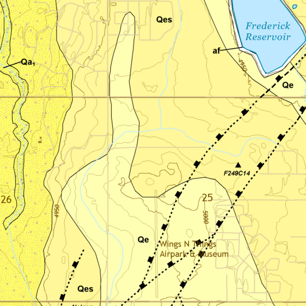 OF-18-01 Geologic Map of the Frederick Quadrangle, Weld and Broomfield Counties, Colorado (detail)