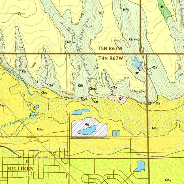 OF-18-02 Geologic Map of the Milliken Quadrangle, Weld County, Colorado (detail)
