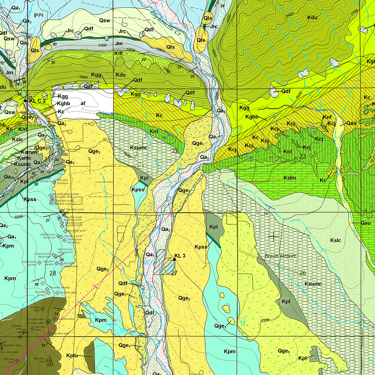 a Geologic map of the environs of the gold deposits and