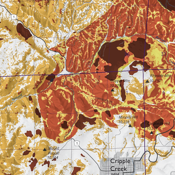 OF-19-10 Landslide Inventory and Susceptibility Map of Teller County, Colorado (detail)