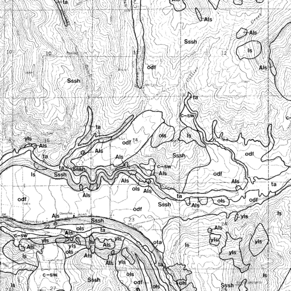 OF-88-01 Surficial Geologic and Landslide Map of Vega Reservoir and Vicinity, Mesa County, Colorado (detail)