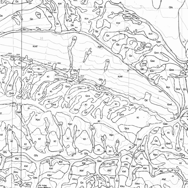 OF-97-01 Geologic Map of the Rules Hill Quadrangle, La Plata County, Colorado (detail)