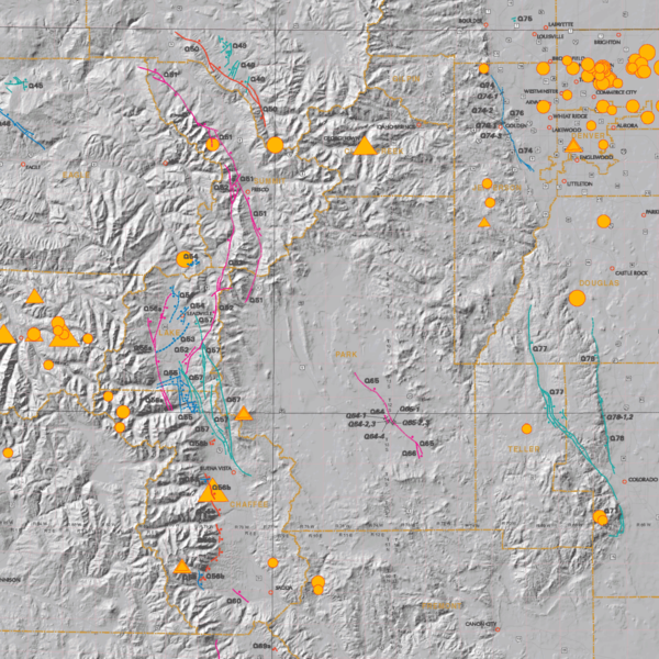 OF-98-08 Preliminary Quaternary Fault and Fold Map and Database of Colorado (detail)