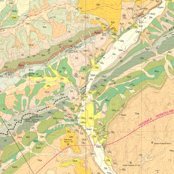 OF-99-06 Geologic Map of the Durango East Quadrangle, La Plata County, Colorado (detail)