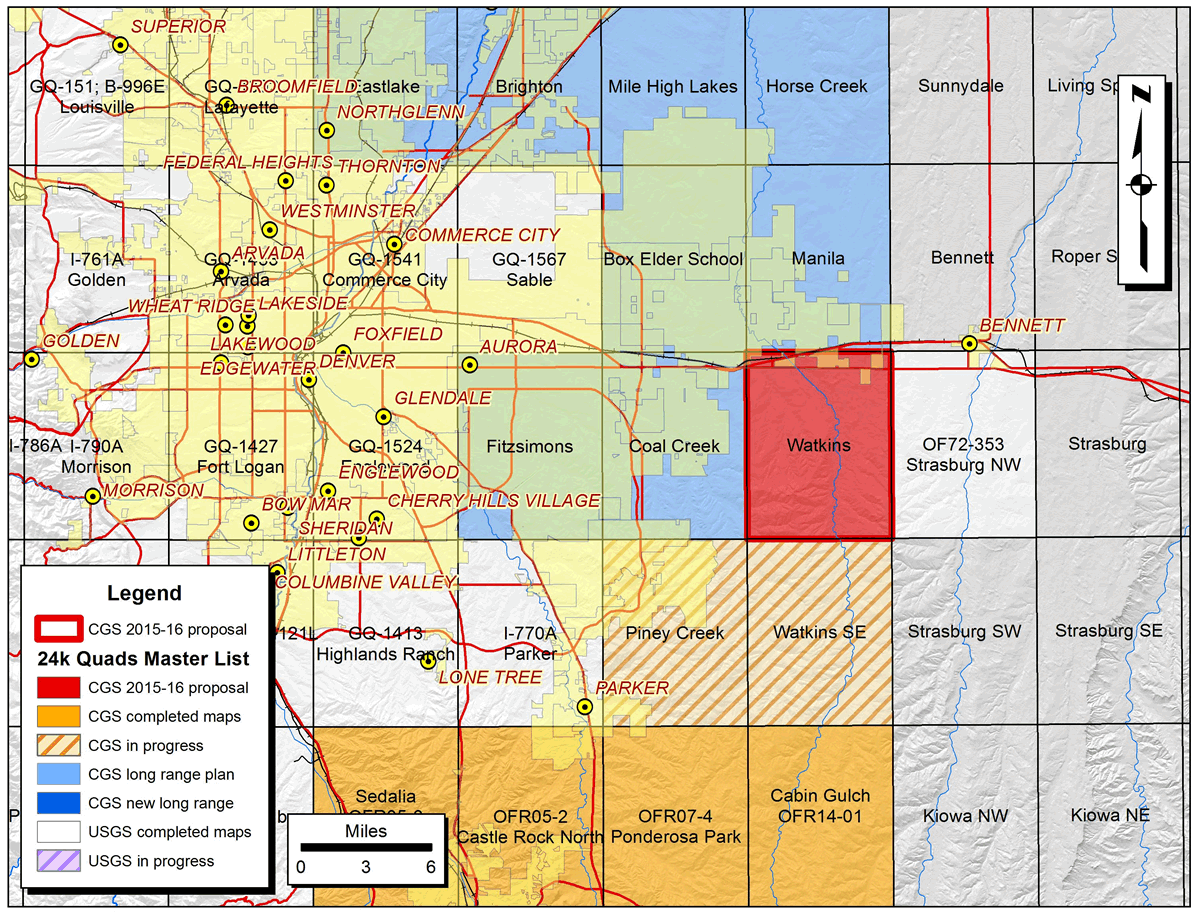 OF-16-02 Geologic Map of the Watkins Quadrangle, Arapahoe and Adams Counties, Colorado, reference map.