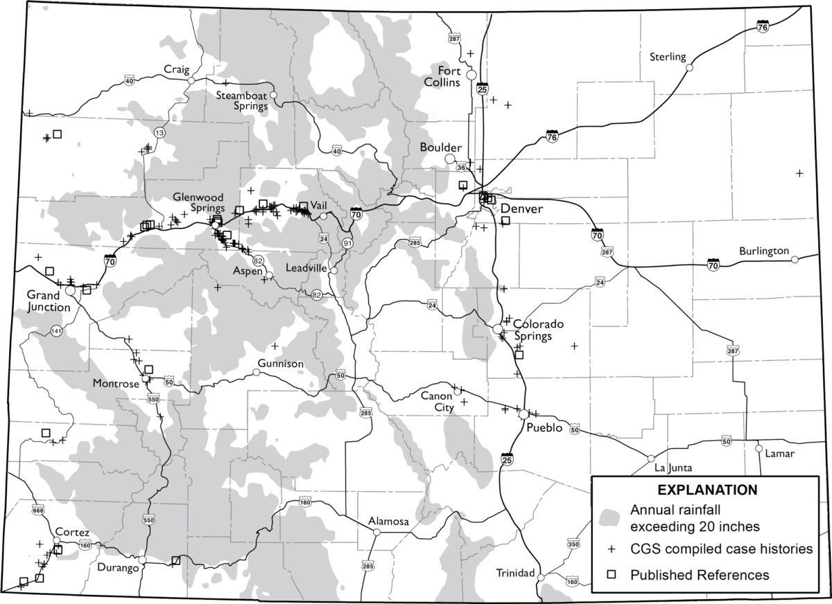 Collapsible soil case histories in Colorado. Precipitation data from USDA-NRCS, National Cartography And Geospatial Center, Ft. Worth, Texas, 1999, Ft. Worth, Texas, 1999.