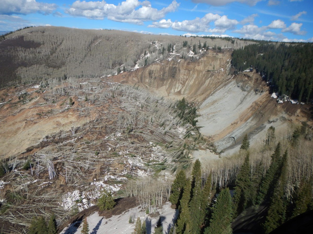 Head scarp of the West Salt Creek rock avalanche, Mesa County, Colorado, May 2014. Photo credit: Colorado Geological Survey.