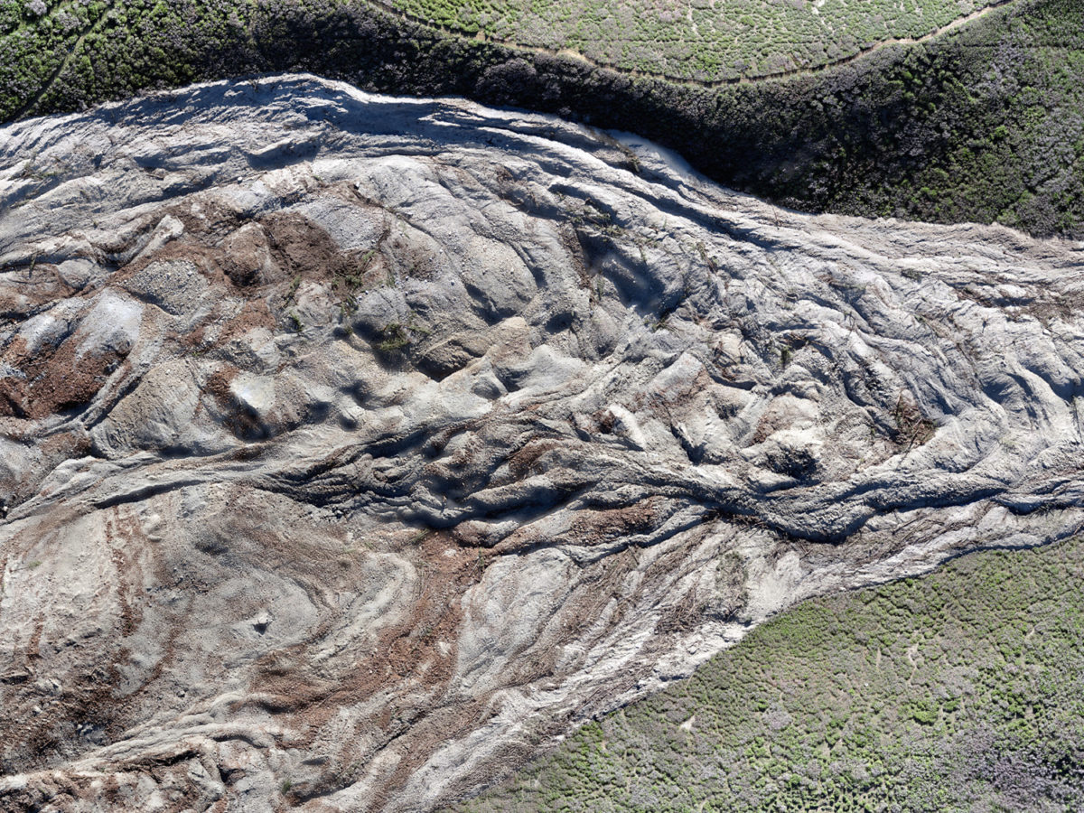 Near vertical view of the initial end point of the West Salt Creek rock avalanche (flow direction from left to right), Mesa County, Colorado, May 2014. Photo credit: Colorado Geological Survey.