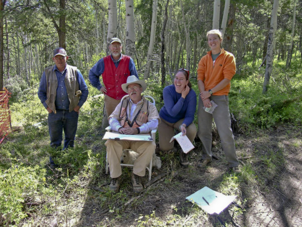 Williams Fork Mountains trenching crew: Willy Watt, Bob Kirkham, Jim McCalpin, Shannon Mahan, and Lauren Heerschap, Grand County, Colorado, June 2005. Photo credit: Dave Noe for the CGS.