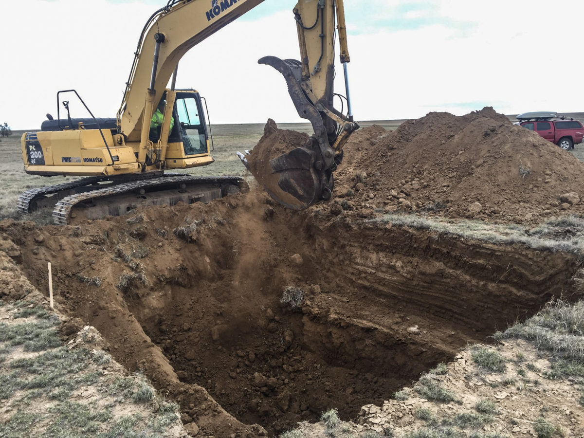 Trenching begins on the Cheraw fault, near Arlington, Colorado, at the end of April 2020. Photo credit: Matt Morgan.