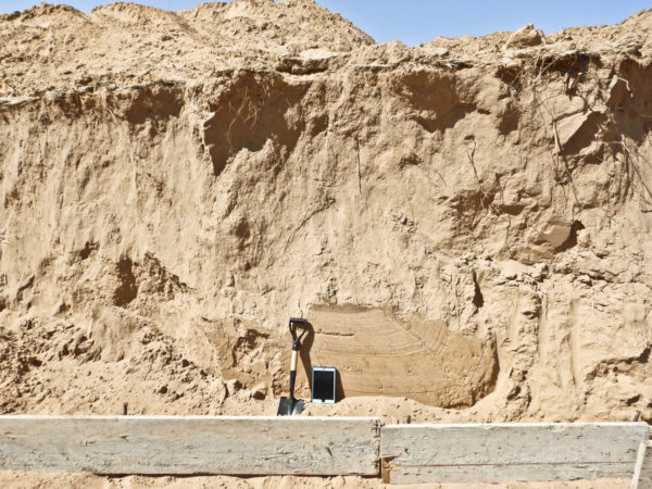 A section of eolian sand at a construction excavation in the southern part of the La Salle quad, Weld County, Colorado, July 2018. Eolian deposits, composed of sand and/or loess, comprise the surface deposits of much of Eastern Colorado. Photo credit: Martin Palkovic for the CGS.