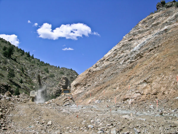 By August 2005, the entire rock slope had been laid back to 45 degrees along with the installation of stability-enhancing rock reinforcement anchors. Photo credit: Vince Matthews for the CGS.