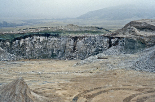 Munroe Quarry near Livermore, Colorado in Larimer County, which produces gypsum from the Permo-Triassic Lykins Formation. Photo credit: Colorado Geological Survey.