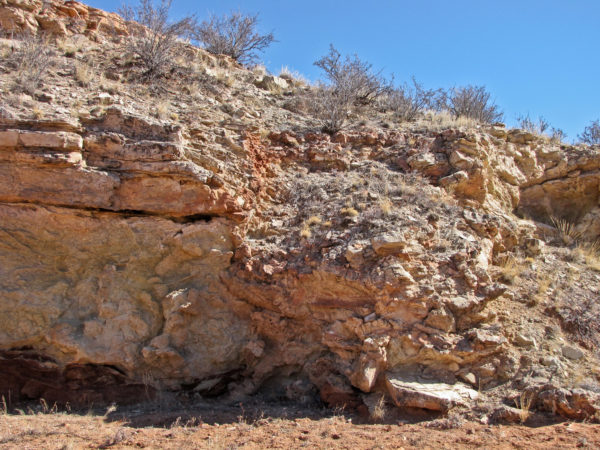 A dissolution breccia pipe in the Forelle Limestone member of the Lykins Formation, Red Mountain Open Space, Larimer County, Colorado. Photo credit: Jon White for the CGS.