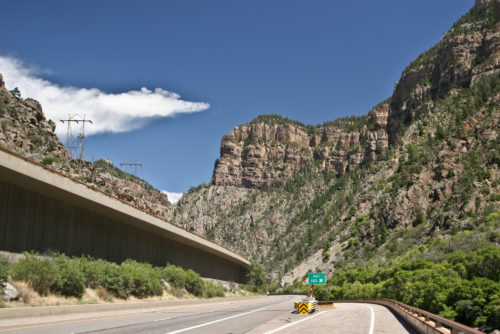Interstate-70 running through Glenwood Canyon is one of the most spectacular segments of the US Interstate system. Photo credit: Vince Matthews for the CGS.