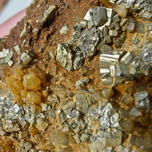 Pyrite, a metallic sulfide mineral, found in the dump of the Allan Emory Mine in Summit County, Colorado. Photo credit: Colorado Geological Survey.