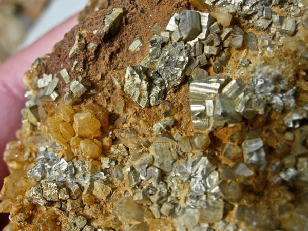 Pyrite, a metallic sulfide mineral, found in the dump of the Allan Emory Mine in Summit County, Colorado. Photo credit: Colorado Geological Survey.