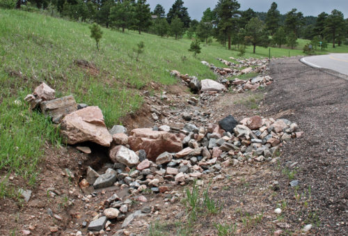 Check dams along drainage ditch, Clear Creek County, Colorado. Photo credit: Colorado Geological Survey.